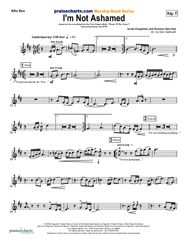 I'm Not Ashamed Alto Sax (Free Chapel)