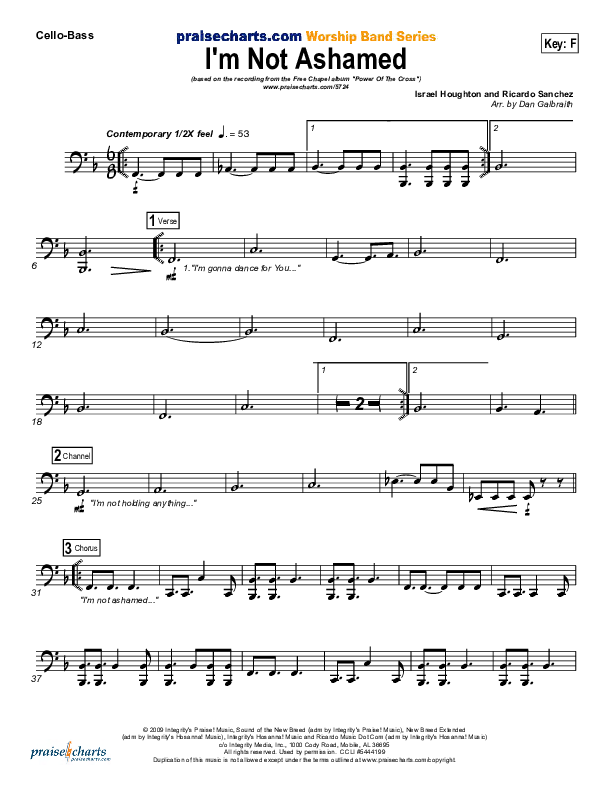 I'm Not Ashamed Cello/Bass (Free Chapel)