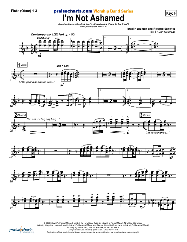 I'm Not Ashamed Flute/Oboe 1/2/3 (Free Chapel)