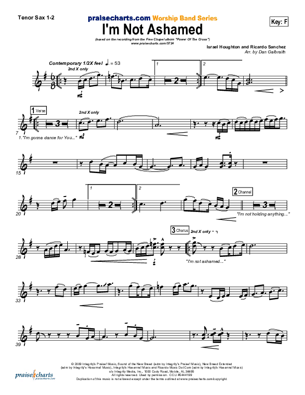 I'm Not Ashamed Tenor Sax 1/2 (Free Chapel)