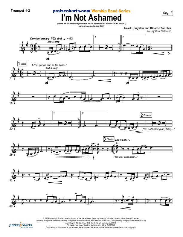 I'm Not Ashamed Trumpet 1,2 (Free Chapel)