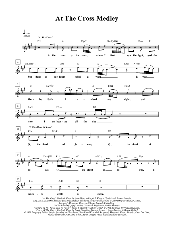 At The Cross Medley Lead Sheet (Free Chapel)