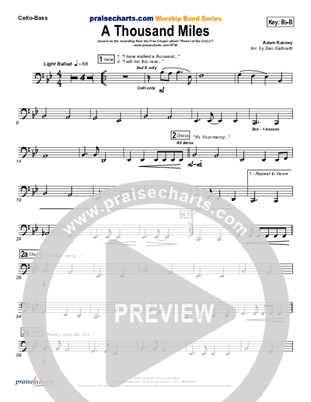 A Thousand Miles Cello/Bass (Free Chapel)