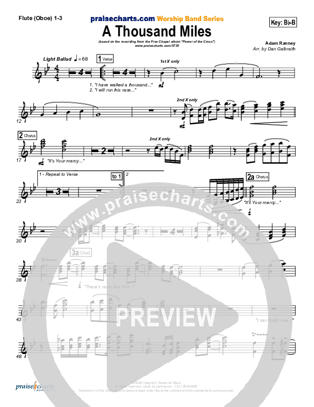 A Thousand Miles Flute/Oboe 1/2/3 (Free Chapel)