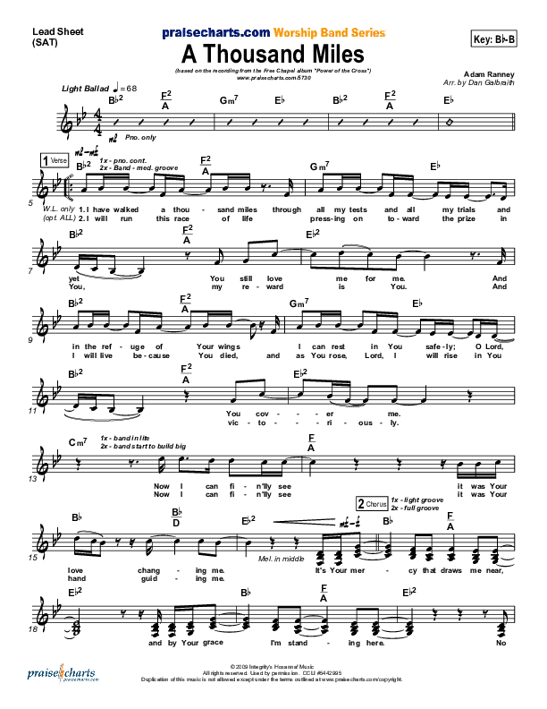 A Thousand Miles Lead Sheet (Free Chapel)