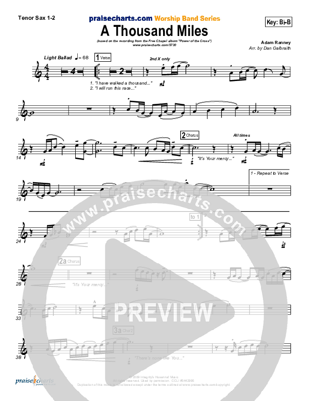 A Thousand Miles Tenor Sax 1/2 (Free Chapel)