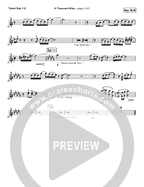 A Thousand Miles Tenor Sax 1/2 (Free Chapel)