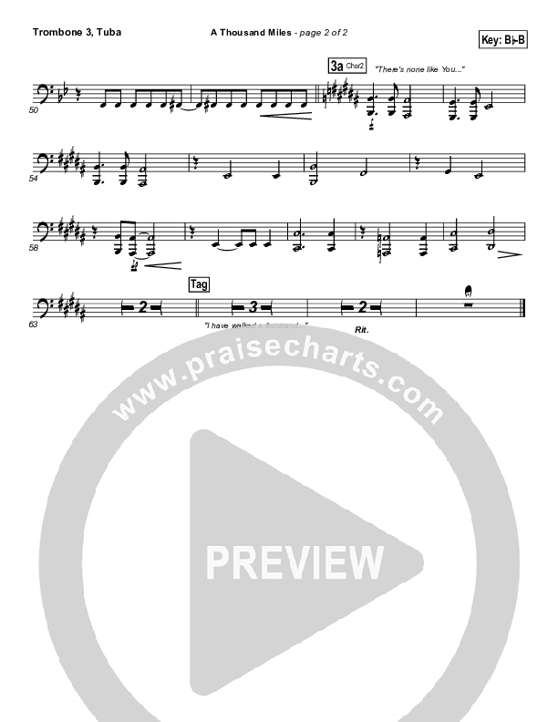 A Thousand Miles Trombone/Tuba Sheet Music PDF (Free Chapel) PraiseCharts