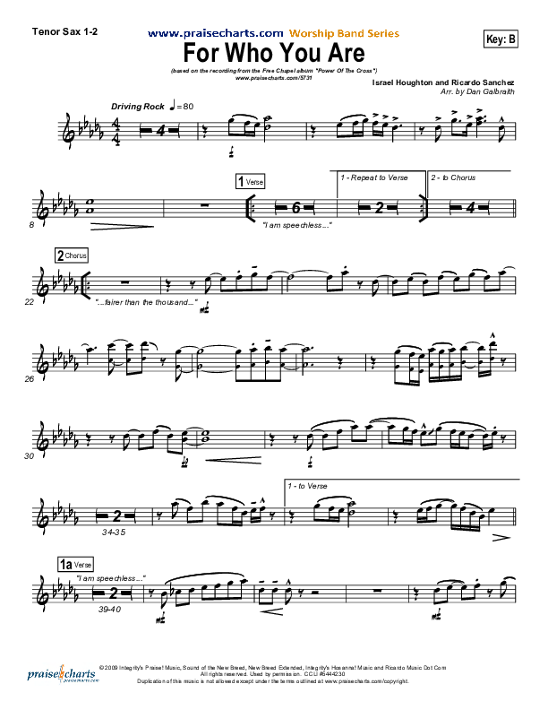 For Who You Are Tenor Sax 1/2 (Free Chapel)