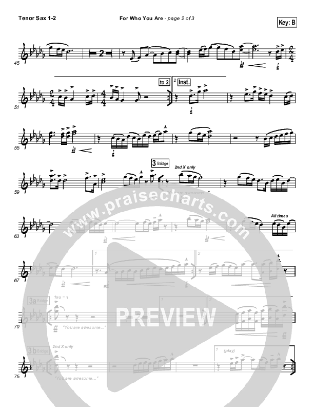 For Who You Are Tenor Sax 1/2 (Free Chapel)
