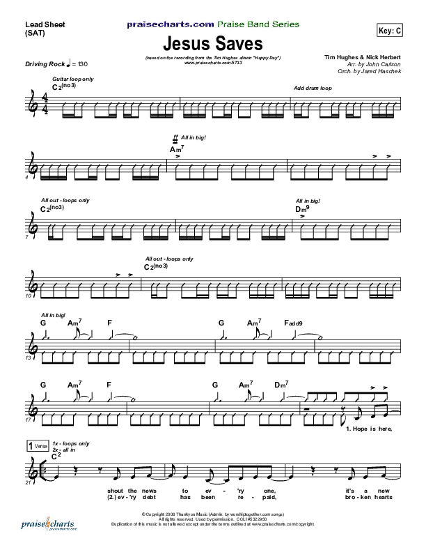 Jesus Saves Lead Sheet (SAT) (Tim Hughes)