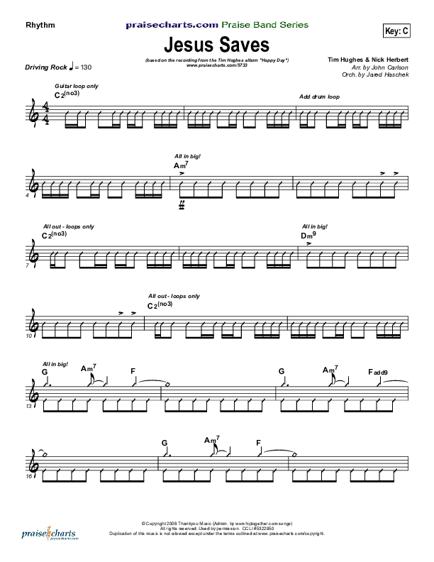 Jesus Saves Rhythm Chart (Tim Hughes)