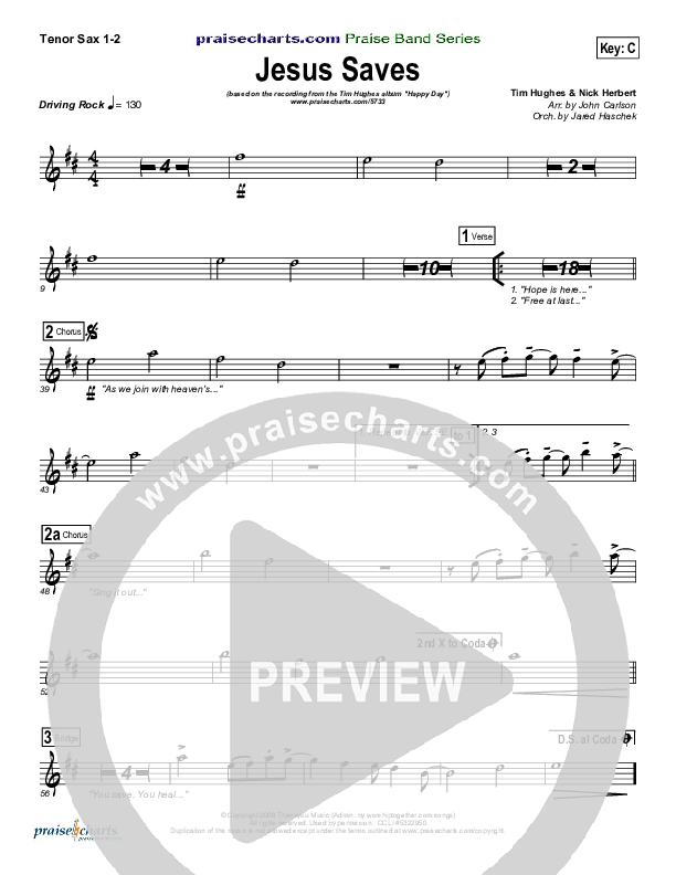 Jesus Saves Tenor Sax 1/2 (Tim Hughes)