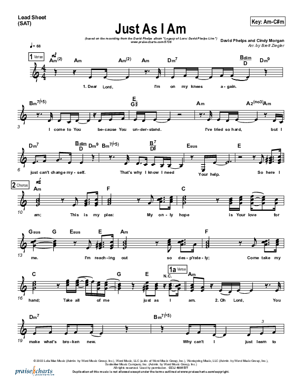 Just As I Am Sheet Music PDF (David Phelps) PraiseCharts