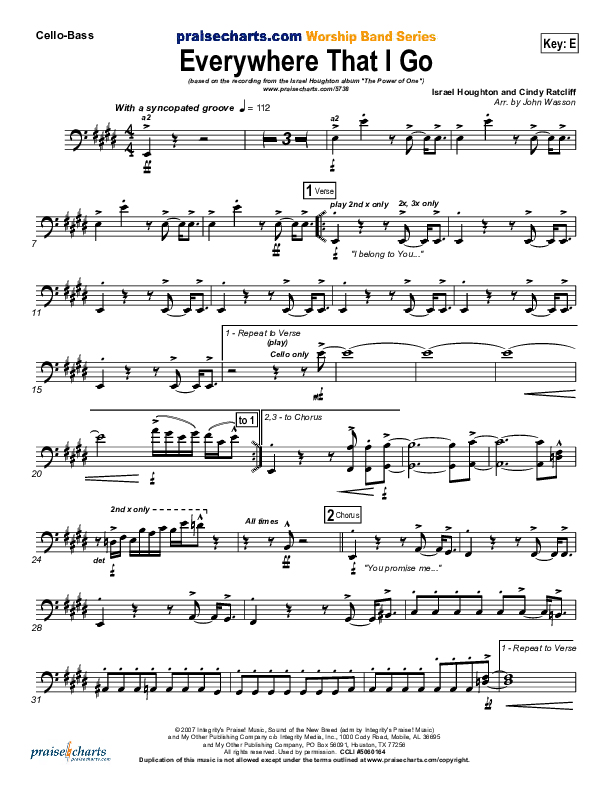 Everywhere That I Go Cello/Bass (Israel Houghton)