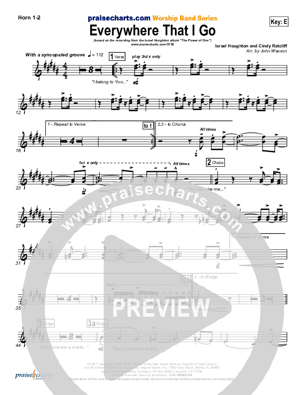 Everywhere That I Go French Horn 1/2 (Israel Houghton)