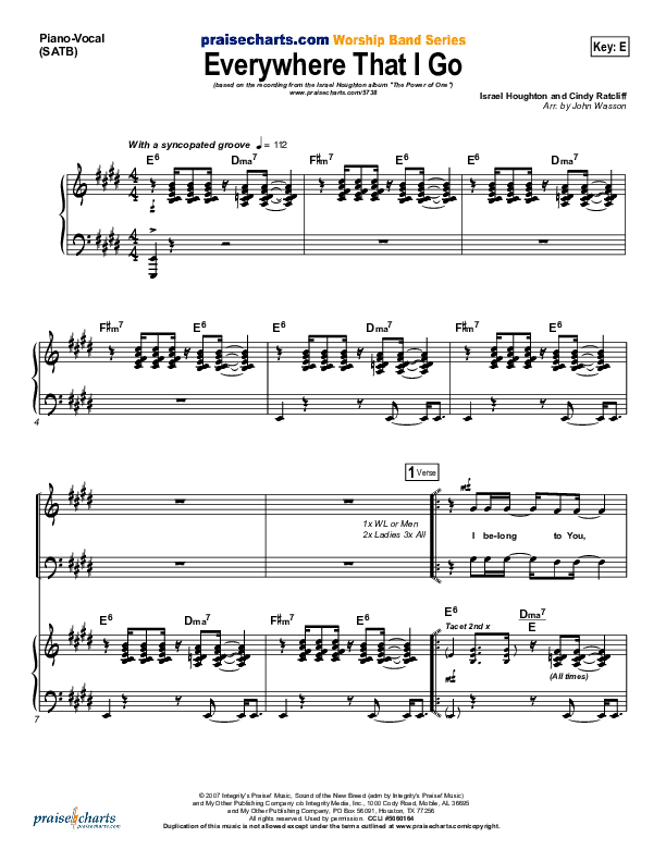 Everywhere That I Go Piano/Vocal (Israel Houghton)