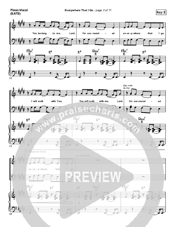 Everywhere That I Go Piano/Vocal (Israel Houghton)