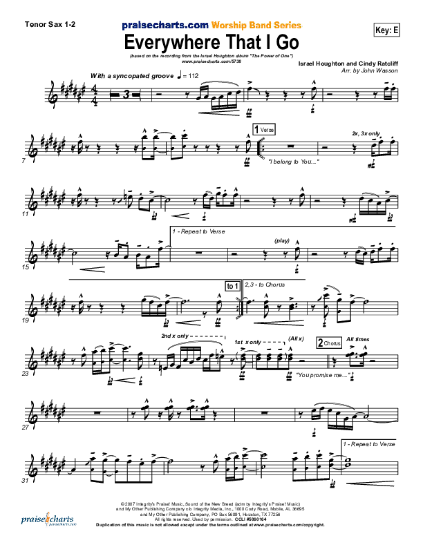 Everywhere That I Go Tenor Sax 1/2 (Israel Houghton)