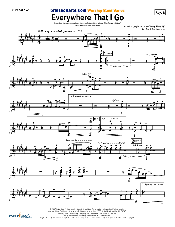 Everywhere That I Go Trumpet 1,2 (Israel Houghton)