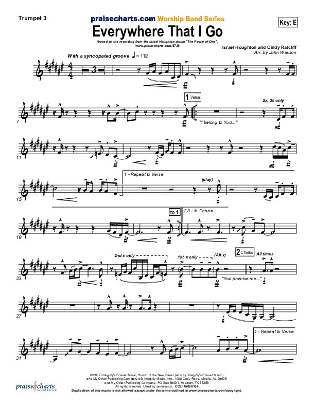 Everywhere That I Go Trumpet 3 (Israel Houghton)