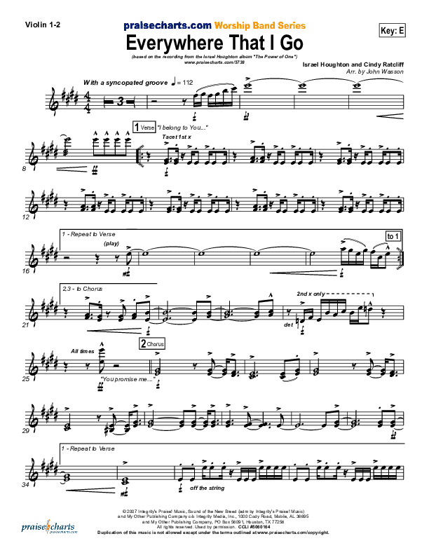 Everywhere That I Go Violin 1/2 (Israel Houghton)