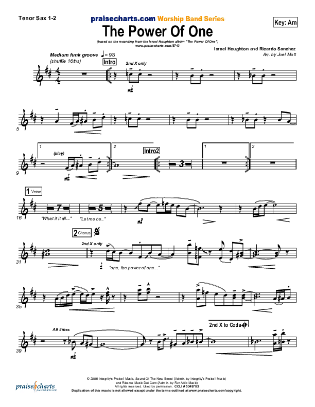 The Power of One Tenor Sax 1/2 (Israel Houghton)