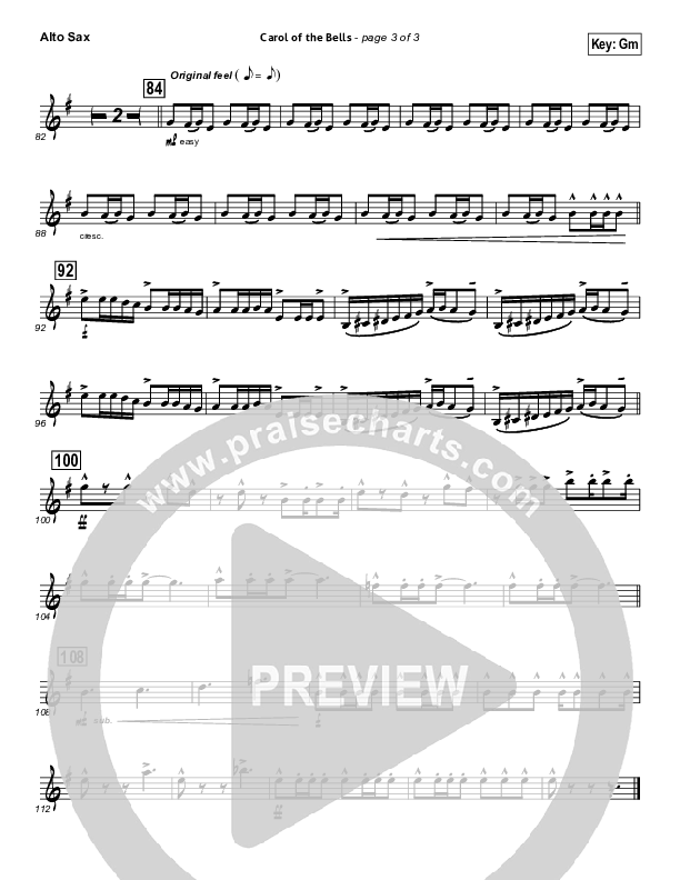 Carol Of The Bells (Instrumental) Alto Sax (John Wasson)