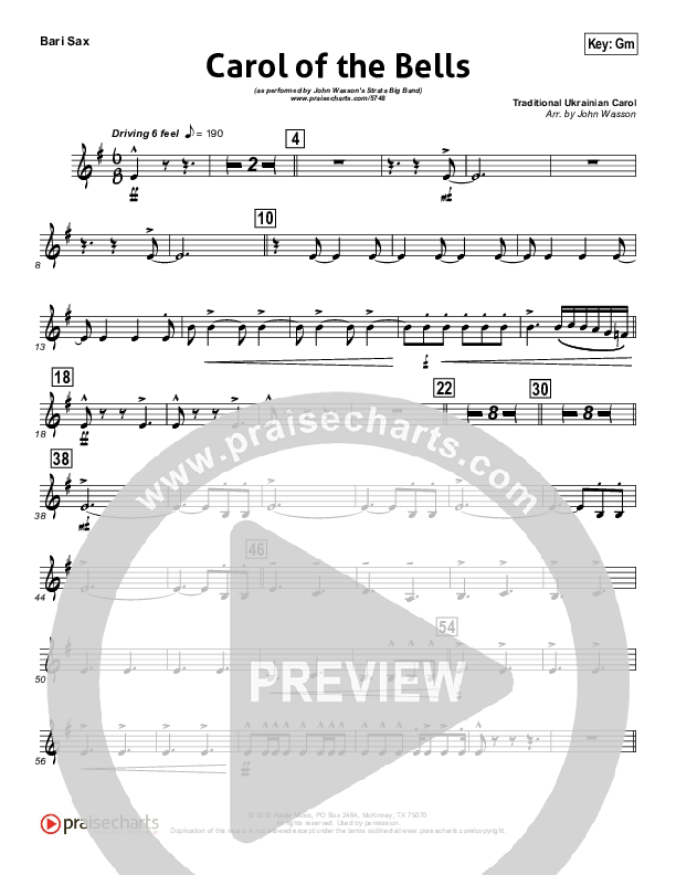 Carol Of The Bells (Instrumental) Bari Sax (John Wasson)