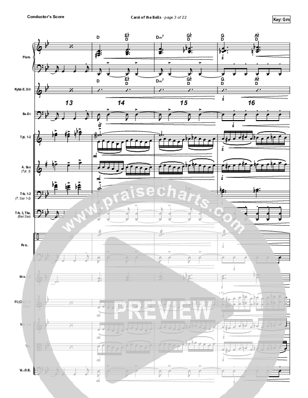 Carol Of The Bells (Instrumental) Conductor's Score (John Wasson)