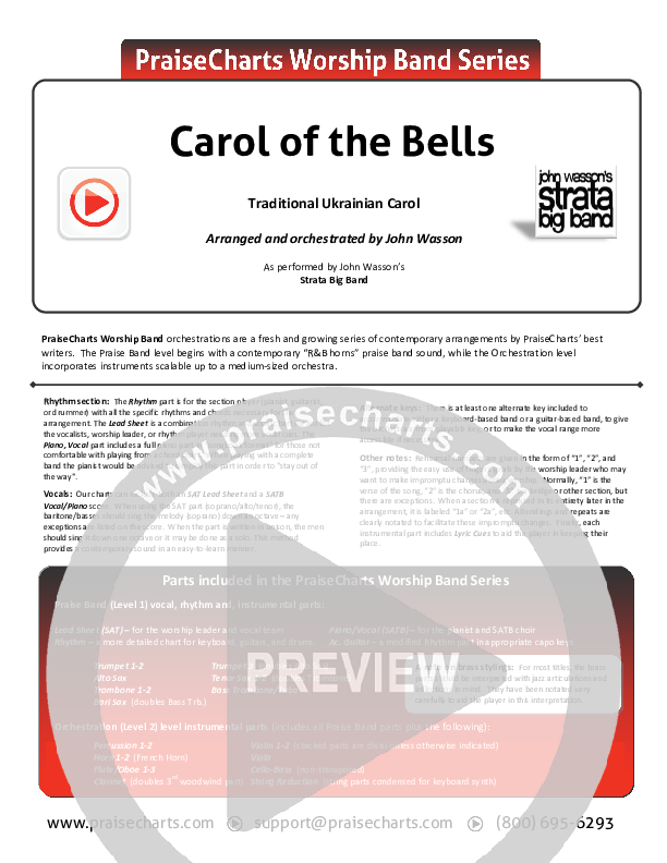 Carol Of The Bells (Instrumental) Orchestration (John Wasson)