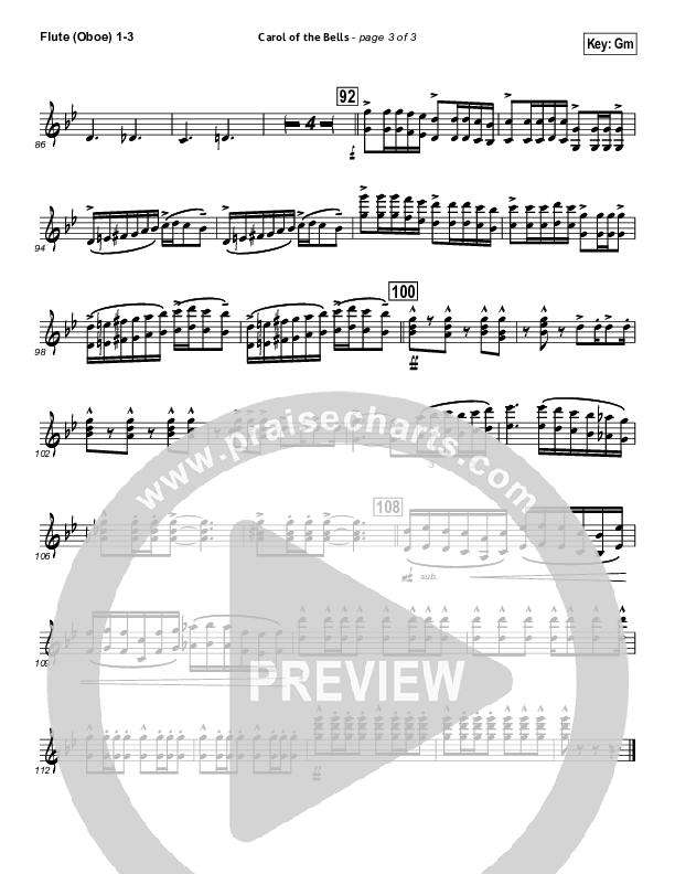 Carol Of The Bells (Instrumental) Flute/Oboe 1/2/3 (John Wasson)