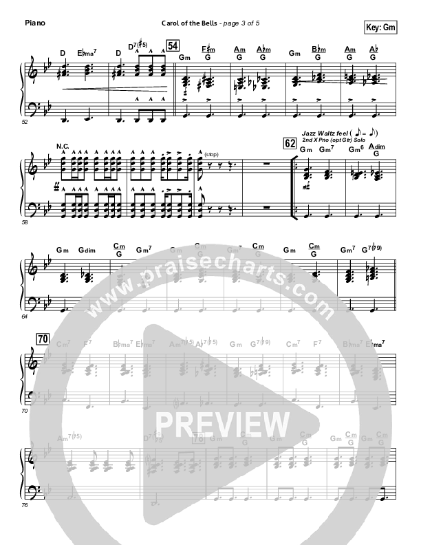 Carol Of The Bells (Instrumental) Piano Sheet (John Wasson)