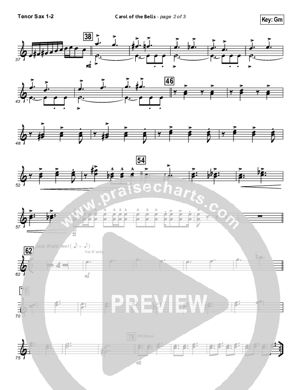 Carol Of The Bells (Instrumental) Tenor Sax 1/2 (John Wasson)