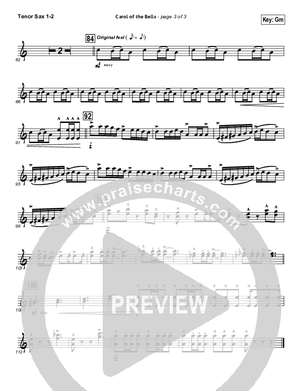 Carol Of The Bells (Instrumental) Tenor Sax 1/2 (John Wasson)