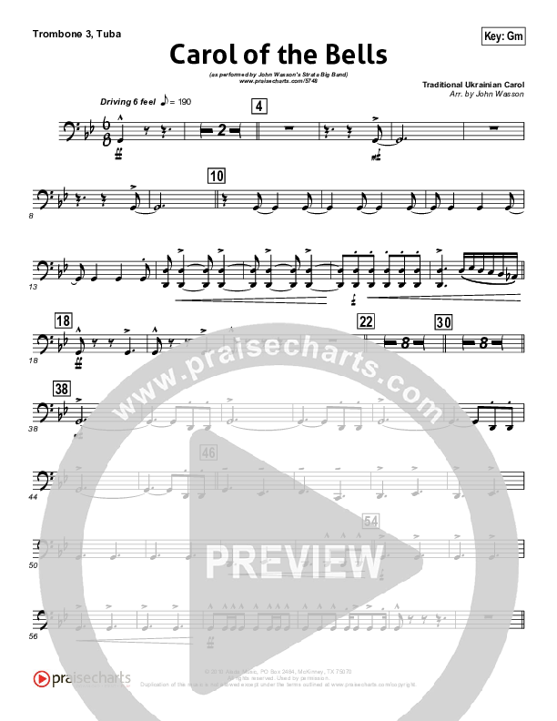 Carol Of The Bells (Instrumental) Trombone 3/Tuba (John Wasson)