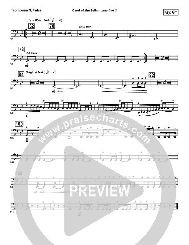 Carol Of The Bells (Instrumental) Trombone 3/Tuba (John Wasson)