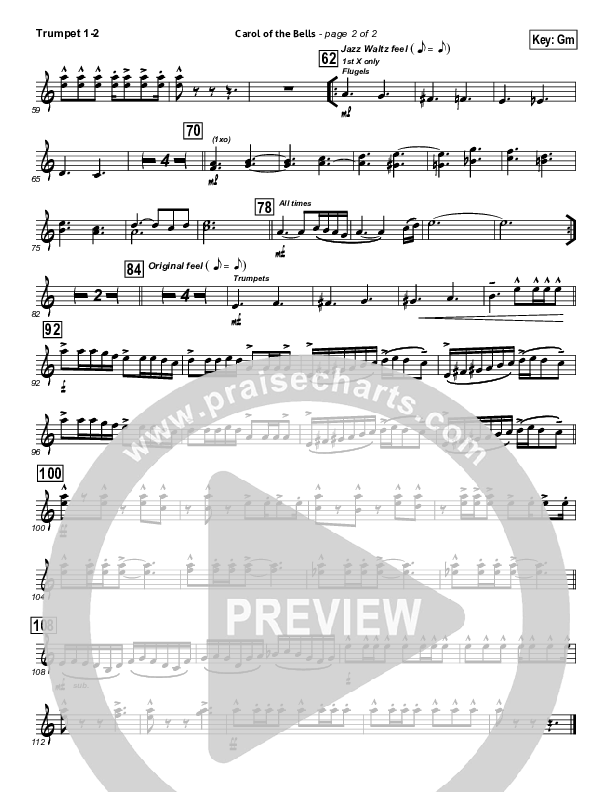 Carol Of The Bells (Instrumental) Trumpet 1,2 (John Wasson)