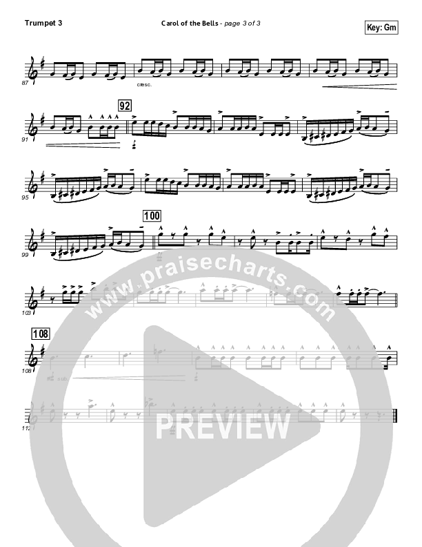 Carol Of The Bells (Instrumental) Trumpet 3 (John Wasson)