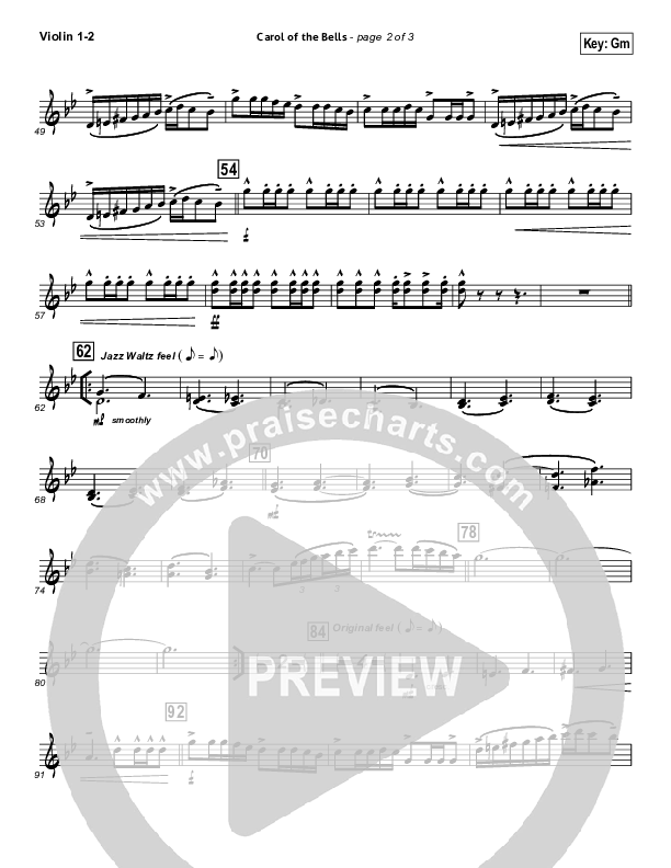 Carol Of The Bells (Instrumental) Violin 1/2 (John Wasson)