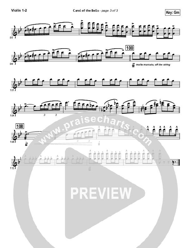 Carol Of The Bells (Instrumental) Violin 1/2 (John Wasson)