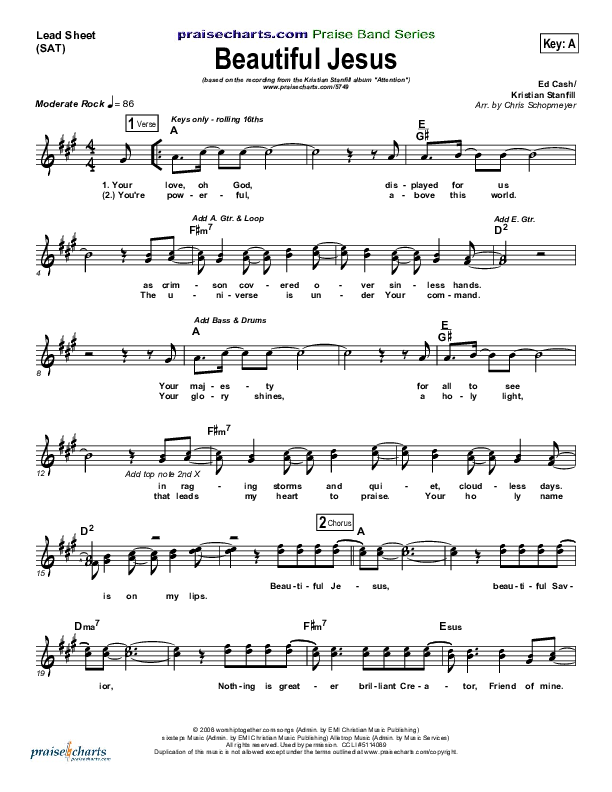 Beautiful Jesus Lead Sheet (SAT) (Kristian Stanfill)