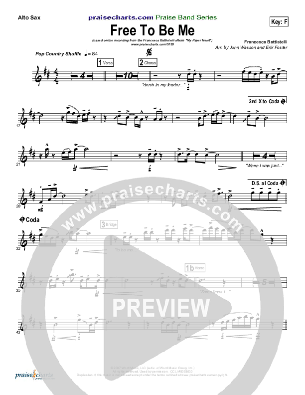 Free To Be Me Alto Sax (Francesca Battistelli)