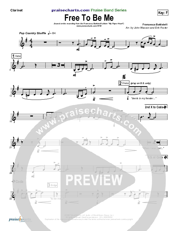 Free To Be Me Clarinet (Francesca Battistelli)