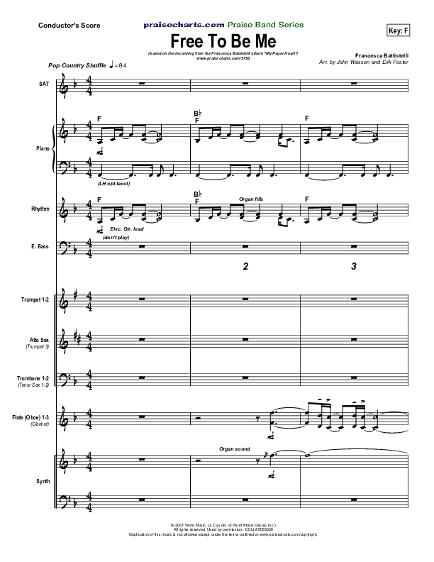 Free To Be Me Conductor's Score (Francesca Battistelli)