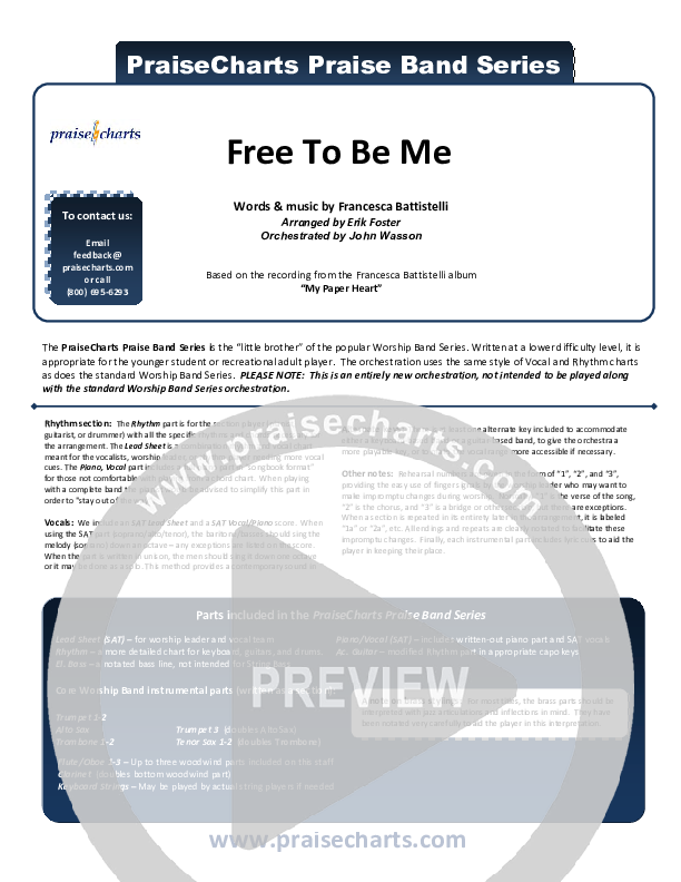 Free To Be Me Cover Sheet (Francesca Battistelli)