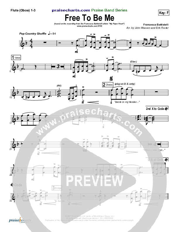 Free To Be Me Flute/Oboe 1/2/3 (Francesca Battistelli)