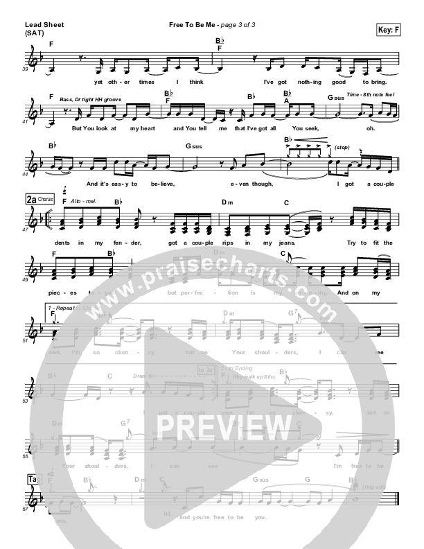 Free To Be Me Lead Sheet (Francesca Battistelli)