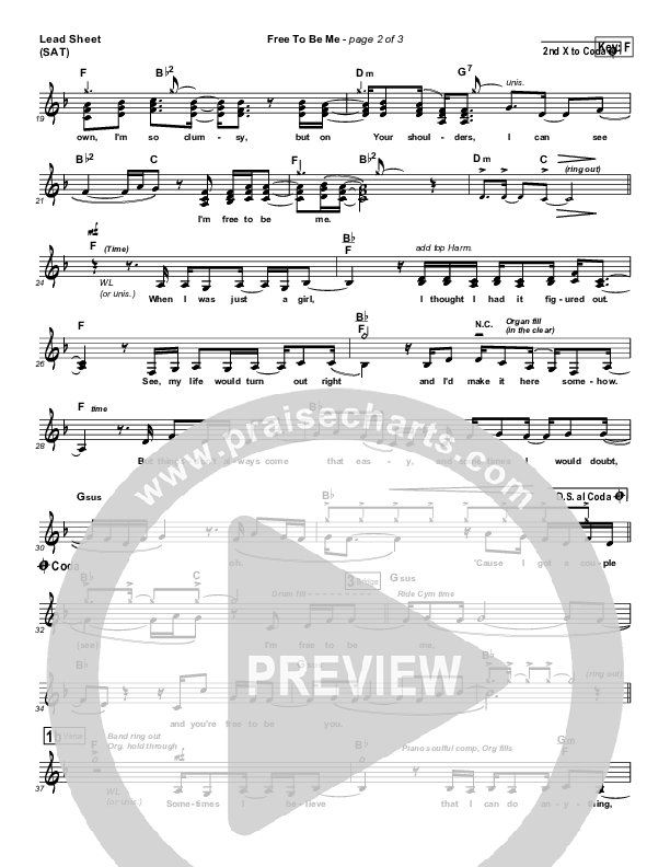 Free To Be Me Lead Sheet (SAT) (Francesca Battistelli)