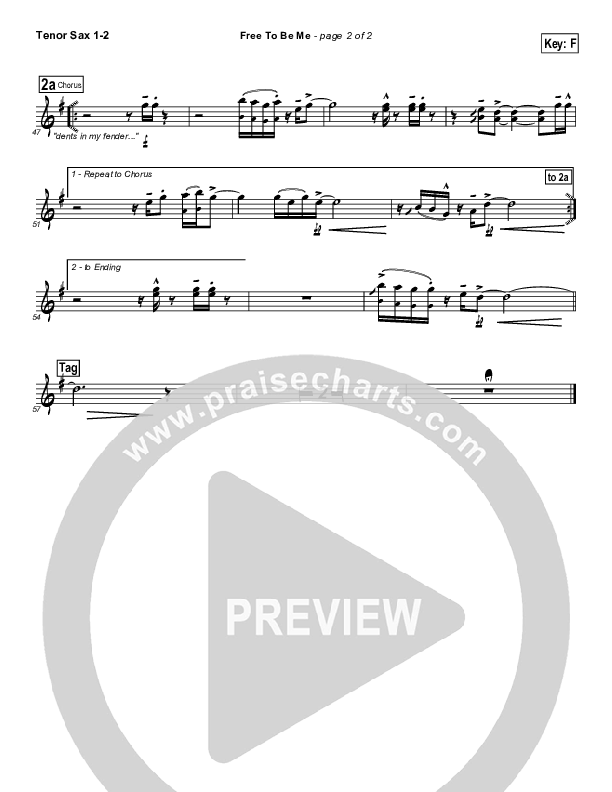 Free To Be Me Tenor Sax 1/2 (Francesca Battistelli)
